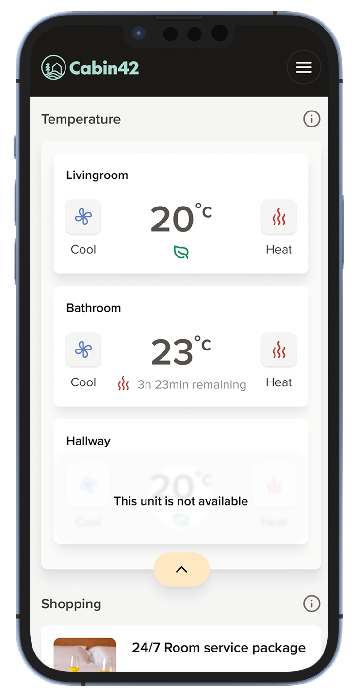 Iphone skjermbilde som viser Invite temperaturstyring